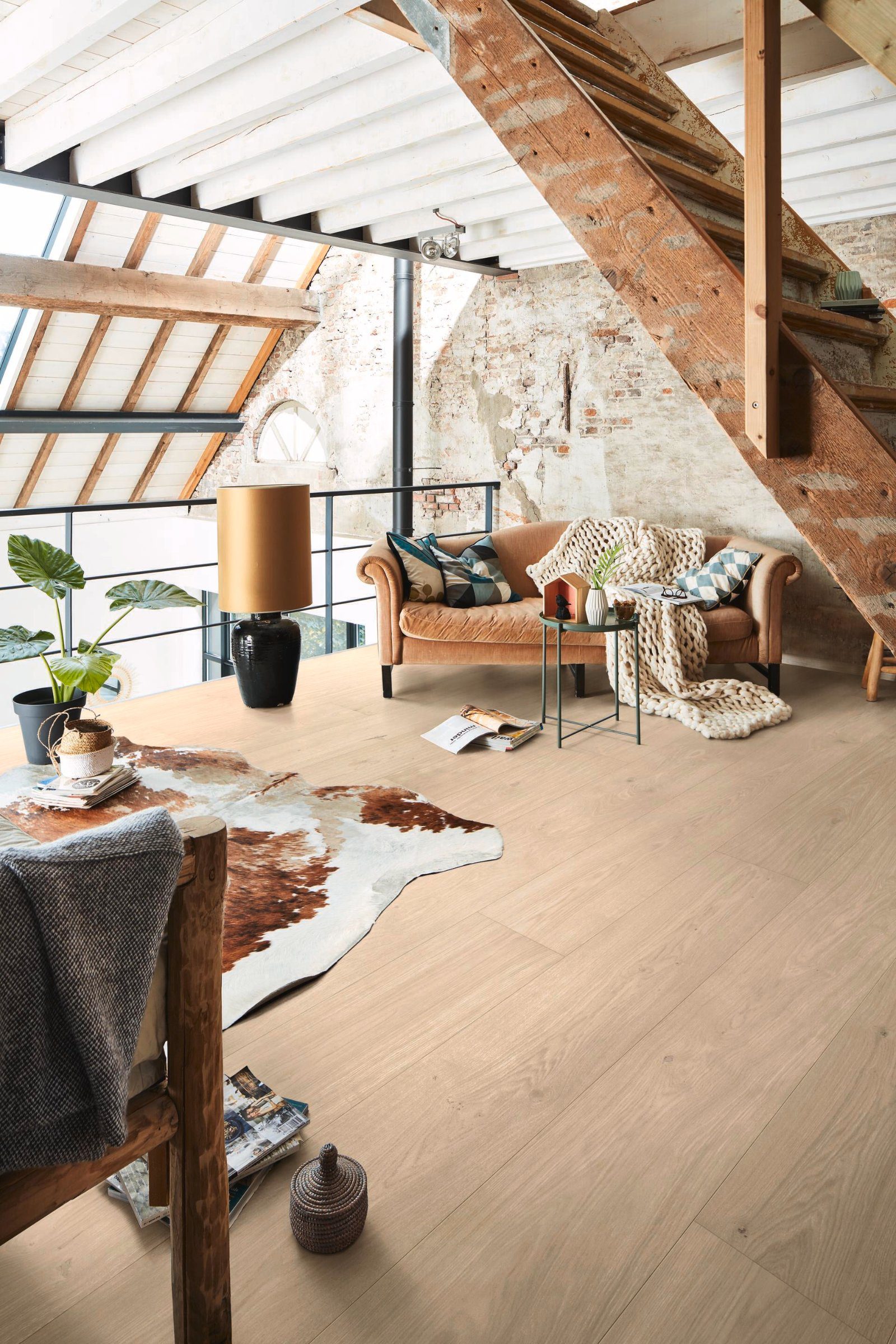 Oak parquet Meister, Longlife PD 450, Authentic limed white oak 09003, 1-strip, 2400 x 255 mm, brushed, ultra matt lacquered