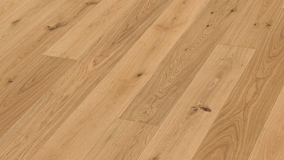Oak parquet Meister, Longlife PD 400, Authentic pure oak 09004, 1-strip, 2200 x 180 mm, brushed, ultra matt lacquered