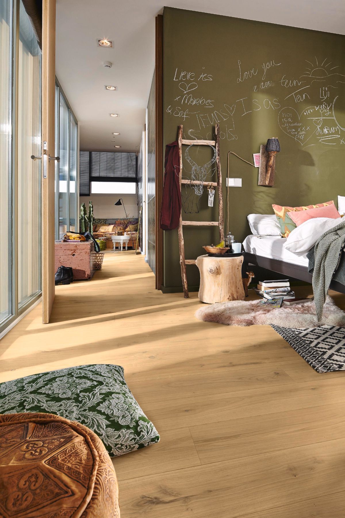 Oak parquet Meister, Longlife PD 400, Authentic lyed-look oak 09015, 1-strip, 2200 x 180 mm, brushed, ultra matt lacquered