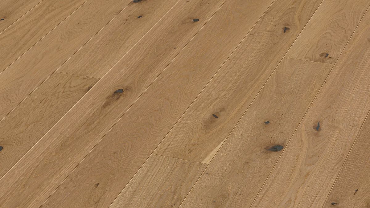 Oak parquet Meister, Longlife PD 400, Authentic greige oak 09019, 1-strip, 2200 x 180 mm, brushed, ultra matt lacquered