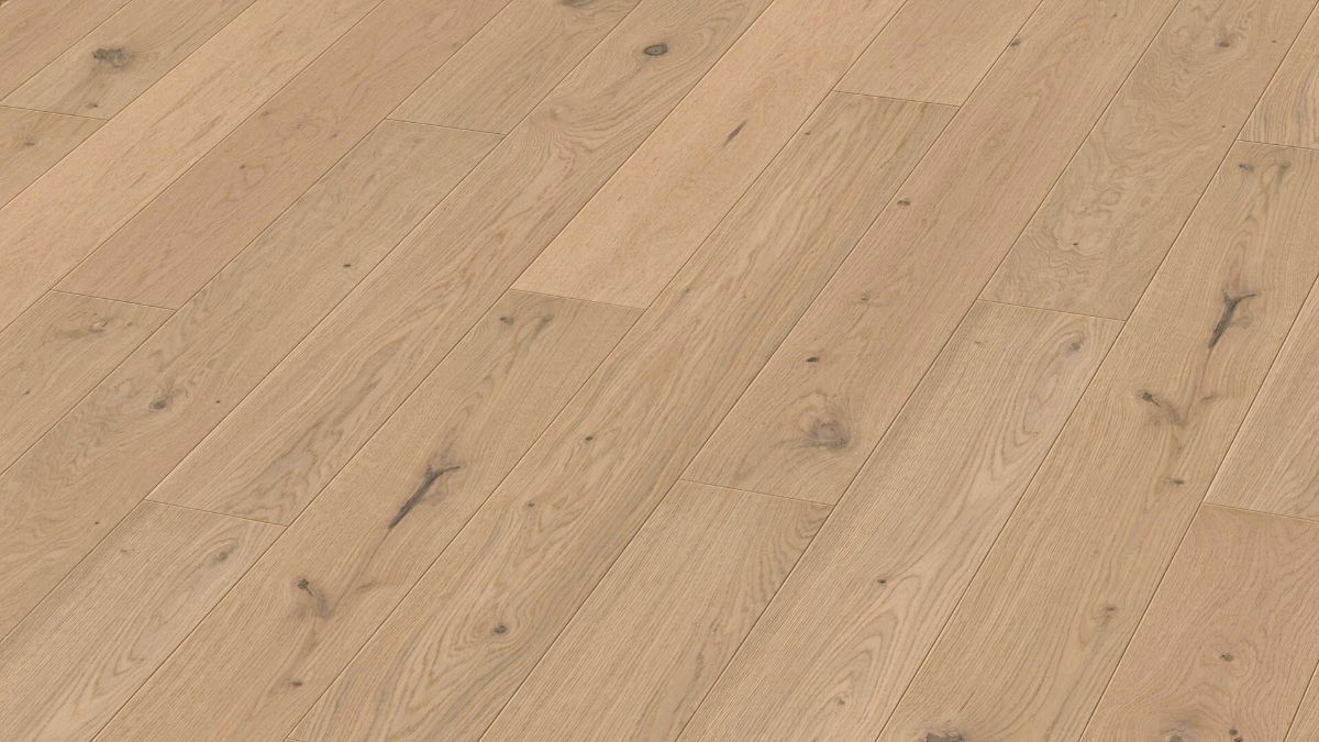Oak parquet Meister, Longlife PS 300, Authentic cream oak 09020, 1-strip short plank, 1187 x 142 mm, brushed, ultra matt lacquered