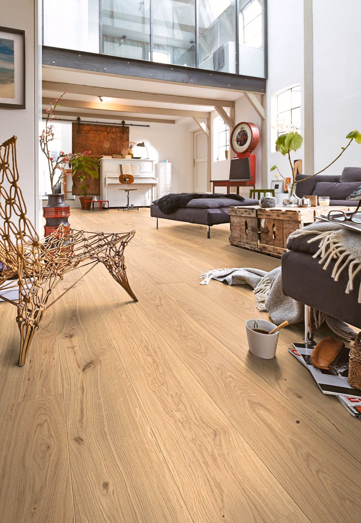 Oak parquet Meister, Longlife PD 400, Natural light oak lively 09023, 1-strip, 2200 x 180 mm, brushed, naturally oiled