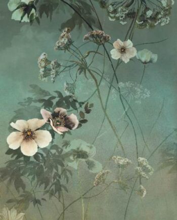 Patterned large porcelain decor slab ABK Wide&Style Country Flowers Green B, 120x280 cm, 6 mm, matt