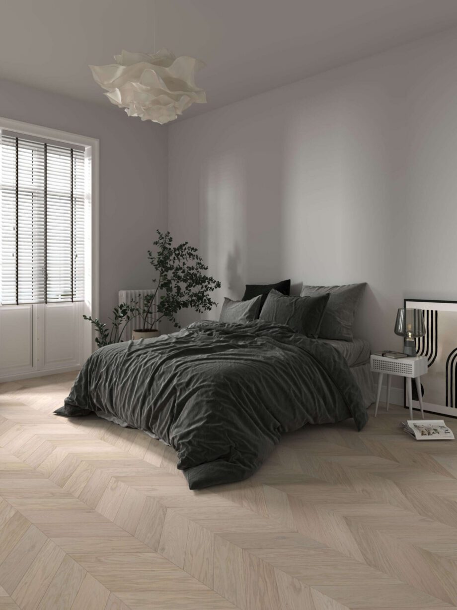 Oak Chevron Flooring Esta AB Pearl extra matt lacquered – close-up Oak Chevron Flooring Esta AB Pearl extra matt lacquered – 3