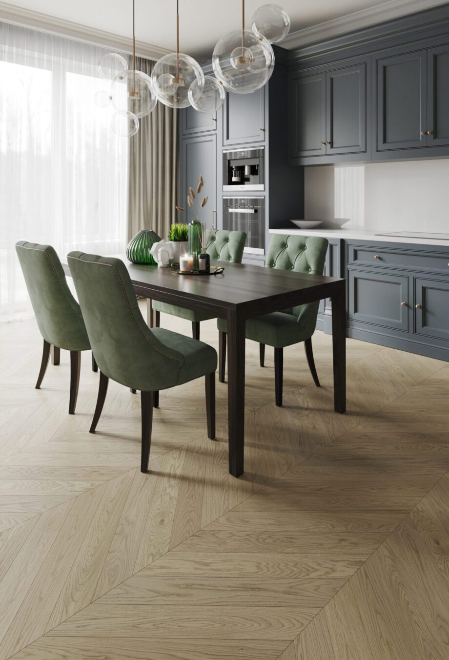 Oak Chevron Flooring Esta AB Sandstone 780 mm extra matt lacquered – close-up Oak Chevron Flooring Esta AB Sandstone 780 mm extra matt lacquered – 3