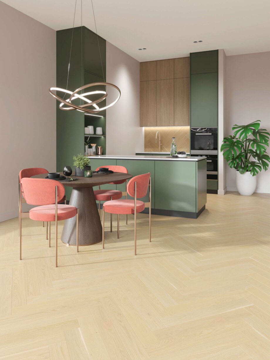Oak Chevron Flooring Esta Nordic S Dazy extra matt lacquered – close-up Oak Chevron Flooring Esta Nordic S Dazy extra matt lacquered – 3