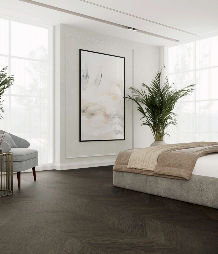 Oak Chevron Flooring Esta Nova Eco Elite Lava Grey UV oiled – close-up Oak Chevron Flooring Esta Nova Eco Elite Lava Grey UV oiled – 3