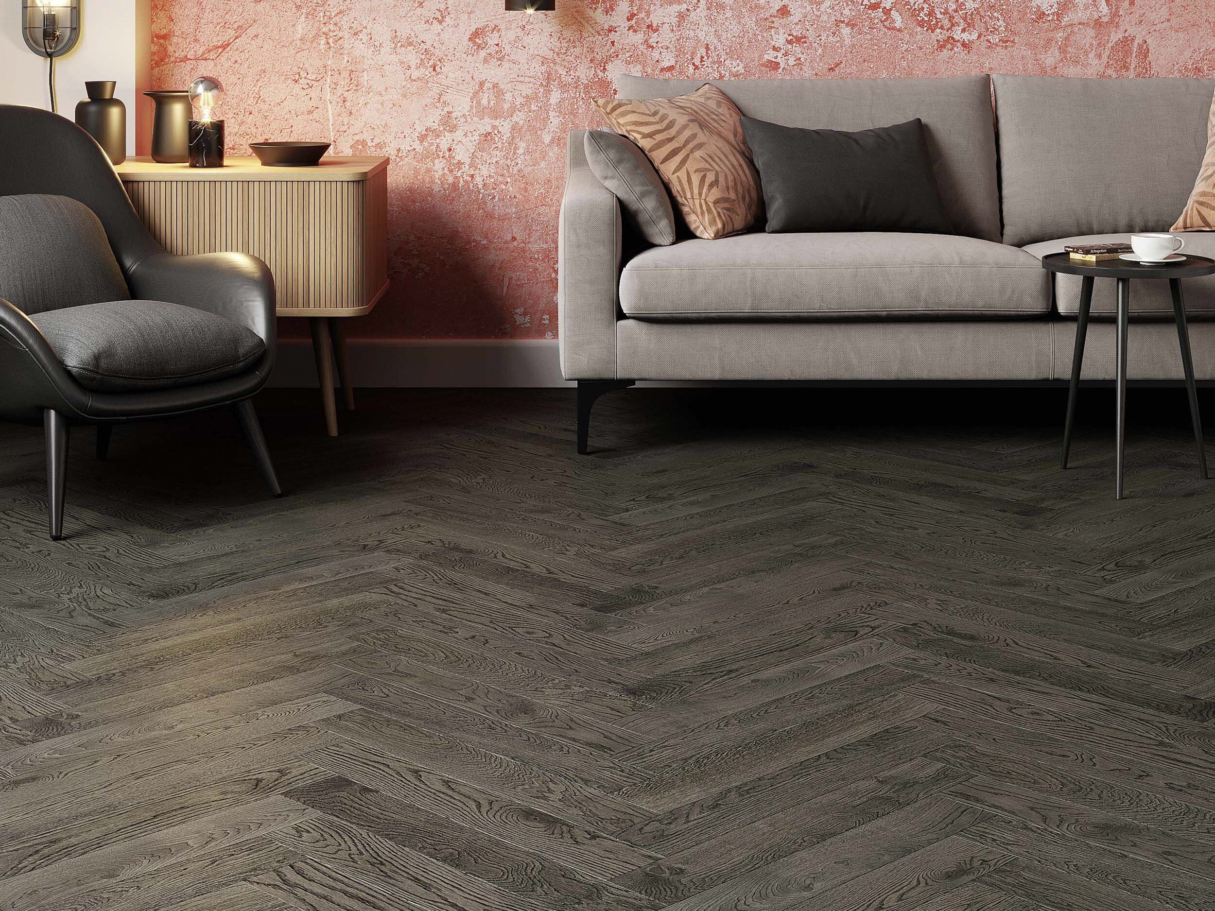 Oak Herringbone Flooring Esta BC Lava Grey extra matt lacquered – 3