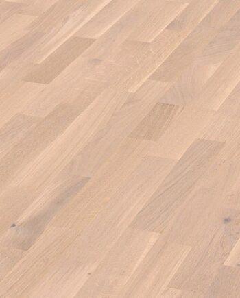 Oak parquet Meister, Longlife PC 200, Off-white oak lively 09035, 3-strip, 2400 x 200 mm, brushed, ultra matt lacquered