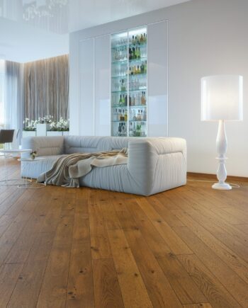 Parquet Oak, Piccolo Brown Sugar, 1-strip, beveled, stained, brushed, matt lacquer