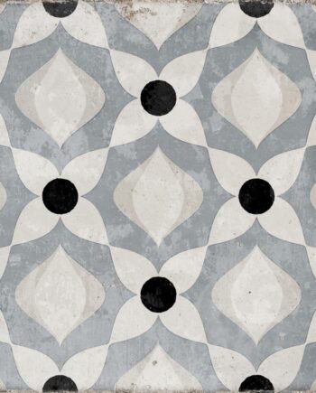 Patterned encaustic-look porcelain floor tile Dune Atlantique Nantes Bleu, 20x20 cm, 9 mm, Soft&Safe, R10
