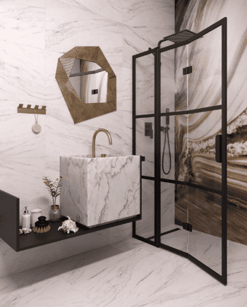 Hinged shower screen with fixed part Hietakari Bläk 885 Tokyo