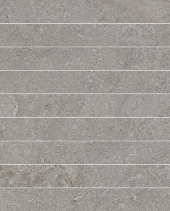 Stone-effect porcelain mosaic tile Tau Dorset Silver 3x15, 30x30 cm, silver grey