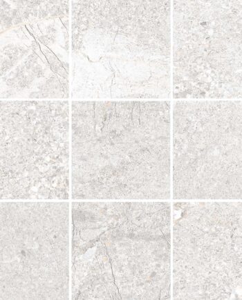 Stone-effect porcelain mosaic tile Tau Mainstone Silver 10x10, 30x30 cm, silver grey