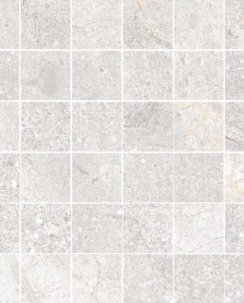 Stone-effect porcelain mosaic tile Tau Mainstone Silver 5x5 Pol, 30x30 cm, silver grey