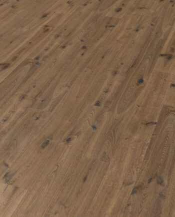 Oak parquet Thede & Witte Boston, Desert, knotty, smoked, deep brushed, white oiled, 1-strip, 1900 x 189 x 15 mm