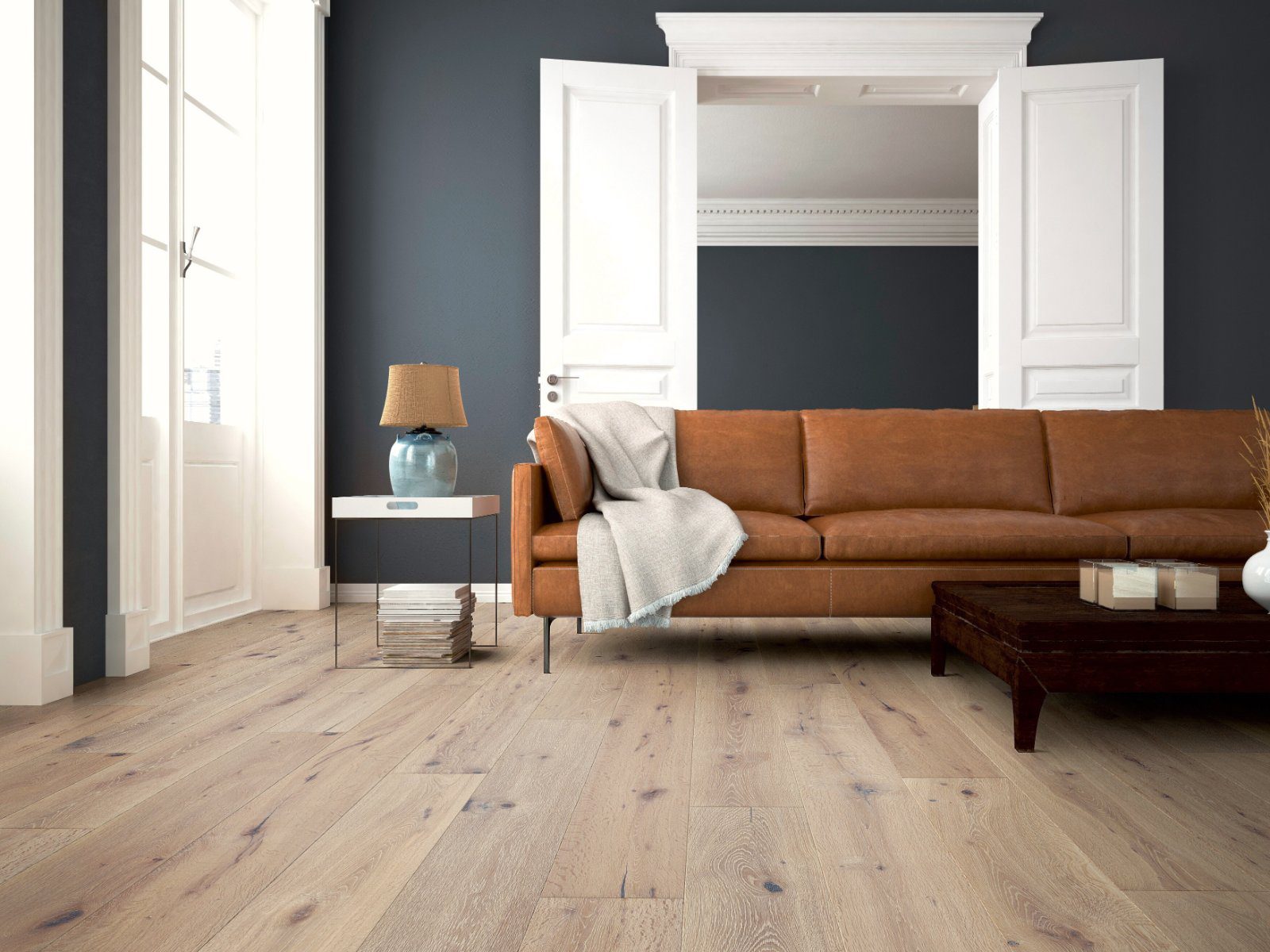 Oak parquet Thede & Witte Boston, Whitewash, white oiled, 1-strip, 1900 x 189 x 15 mm