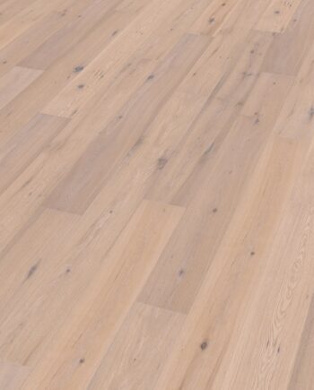 Oak parquet Thede & Witte Boston, rustic knotty, brushed, white oiled, 1-strip, 1900 x 189 x 14 mm