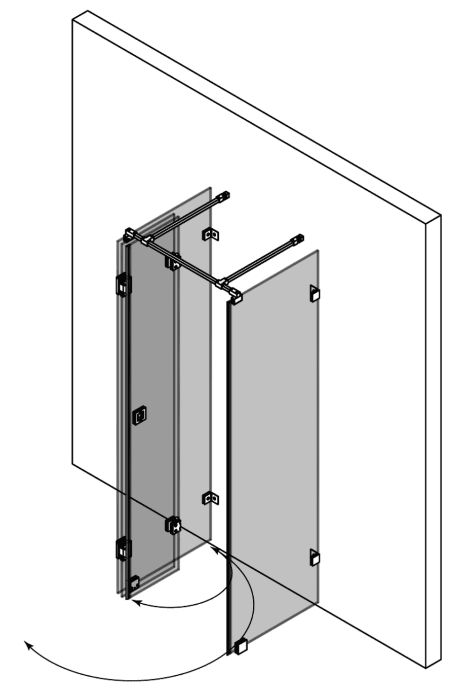 U-shaped shower enclosure Hietakari Vetro 561 – 3D drawing U-shaped shower enclosure Hietakari Vetro 561 – 3D drawing