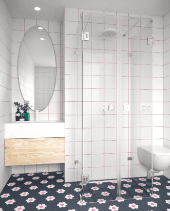 U-shaped shower enclosure Hietakari Vetro 562, chrome fittings, clear glass