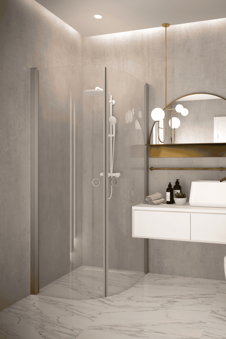 Curved shower enclosure Hietakari Forma 386, curved hinged doors – view 4 Curved shower enclosure Hietakari Forma 386, curved hinged doors – 4