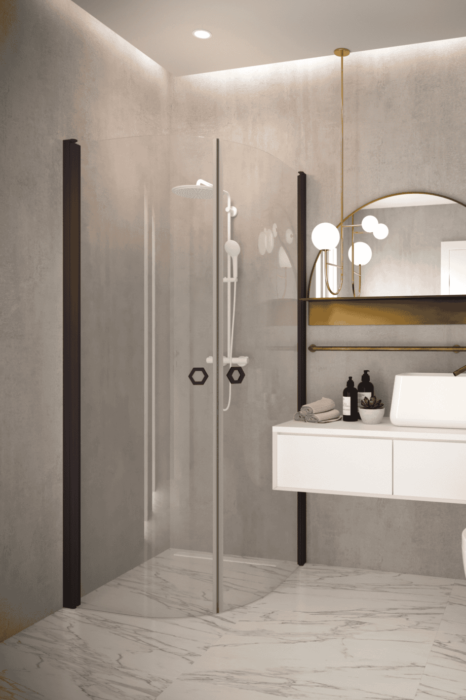 Curved shower enclosure Hietakari Forma 386, curved hinged doors – view 8 Curved shower enclosure Hietakari Forma 386, curved hinged doors – 8