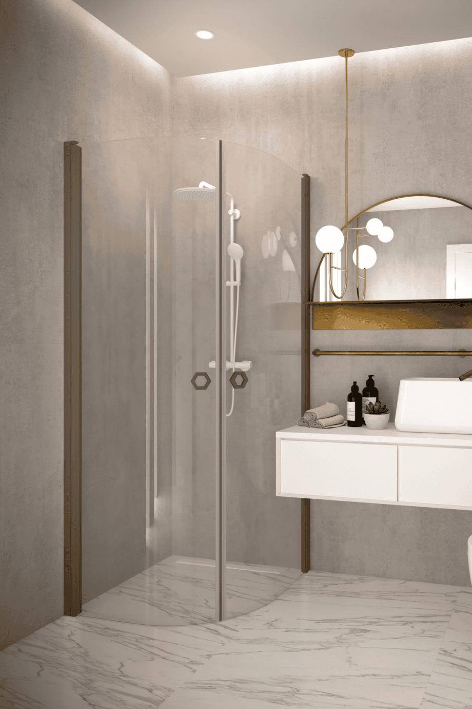 Curved shower enclosure Hietakari Forma 386, curved hinged doors – view 7 Curved shower enclosure Hietakari Forma 386, curved hinged doors – 7