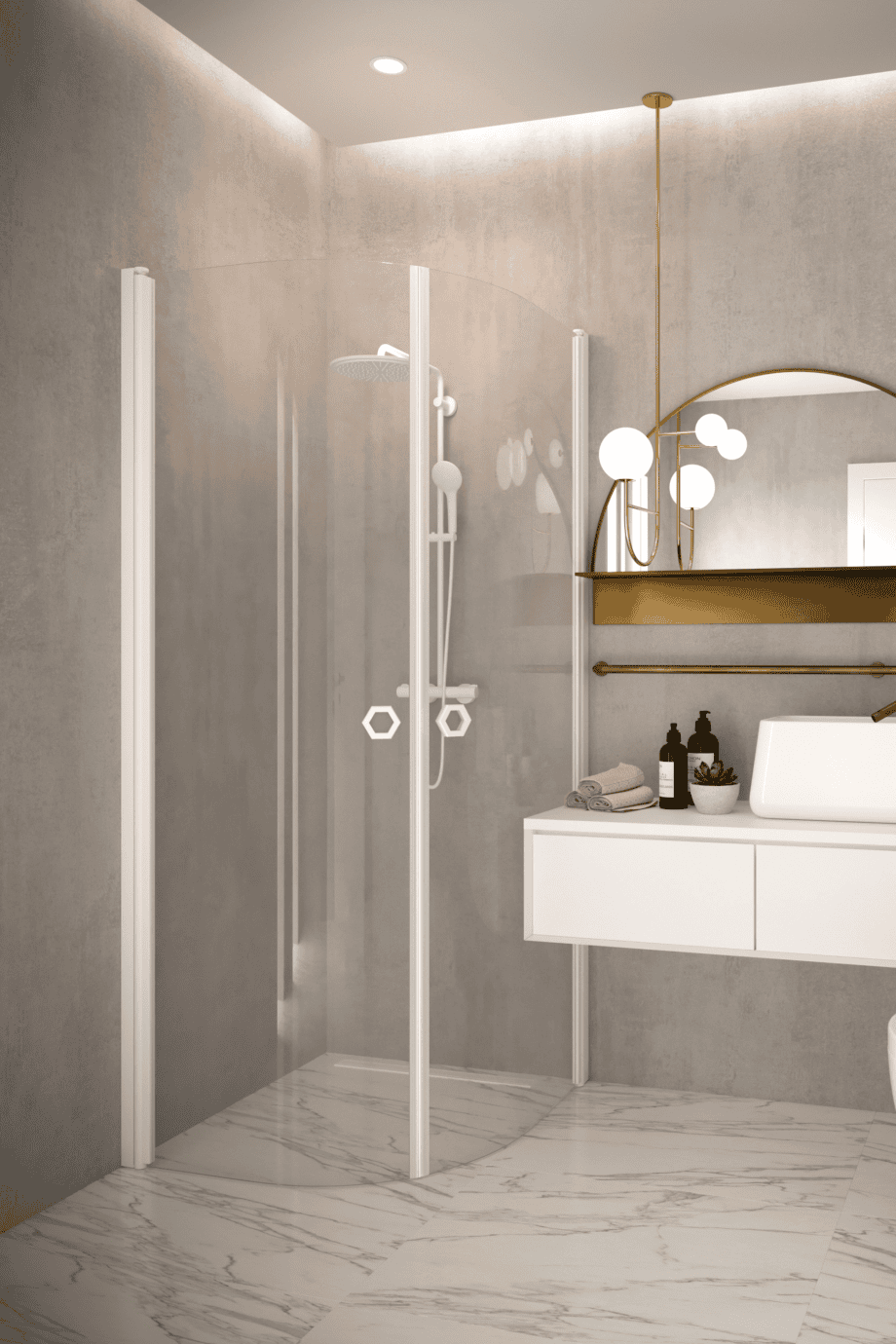 Curved shower enclosure Hietakari Forma 386, curved hinged doors Curved shower enclosure Hietakari Forma 386, curved hinged doors
