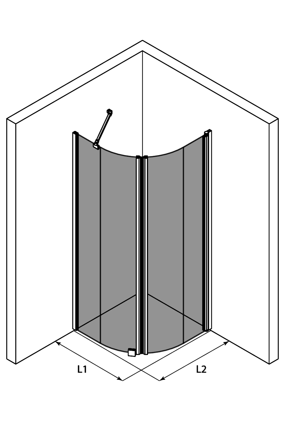 Curved shower enclosure Hietakari Infinia 265, fixed wall + hinged door – 3