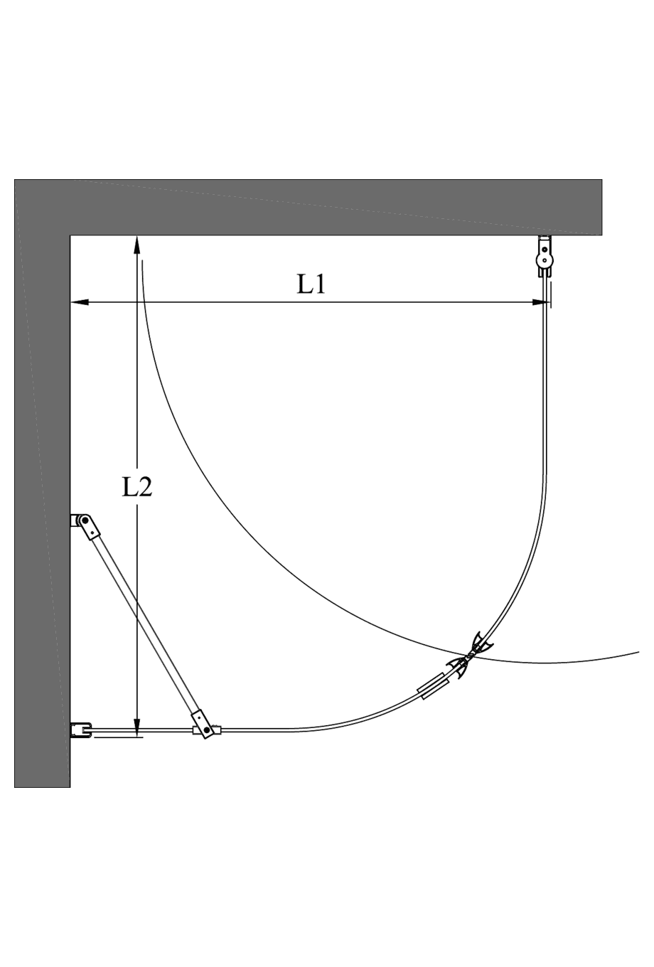 Curved shower enclosure Hietakari Infinia 265 – dimension drawing Curved shower enclosure Hietakari Infinia 265 – dimension drawing