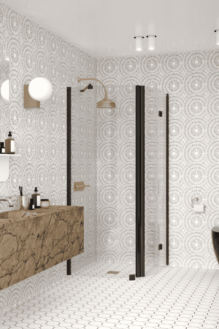 Curved shower enclosure Hietakari Infinia 266, black frame, clear glass Curved shower enclosure Hietakari Infinia 266, fixed wall + folding door – 5