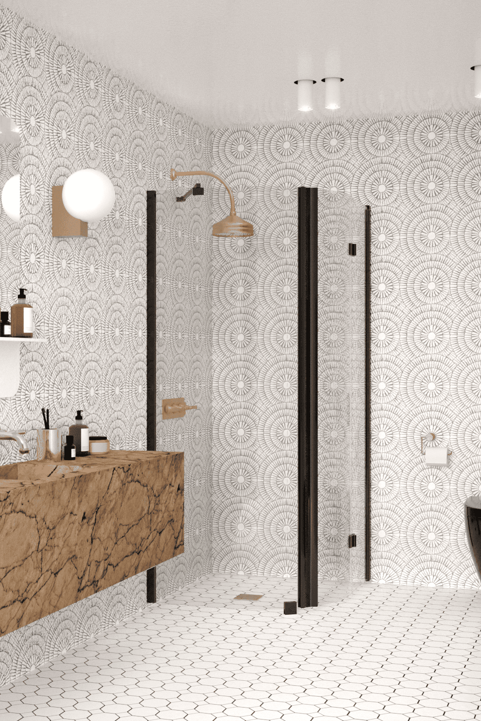 Curved shower enclosure Hietakari Infinia 266, fixed wall + folding door – 5