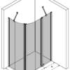 Curved shower enclosure Hietakari Infinia 267 – 3D drawing Curved shower enclosure Hietakari Infinia 267, fixed wall + hinged door with fixed part – 3
