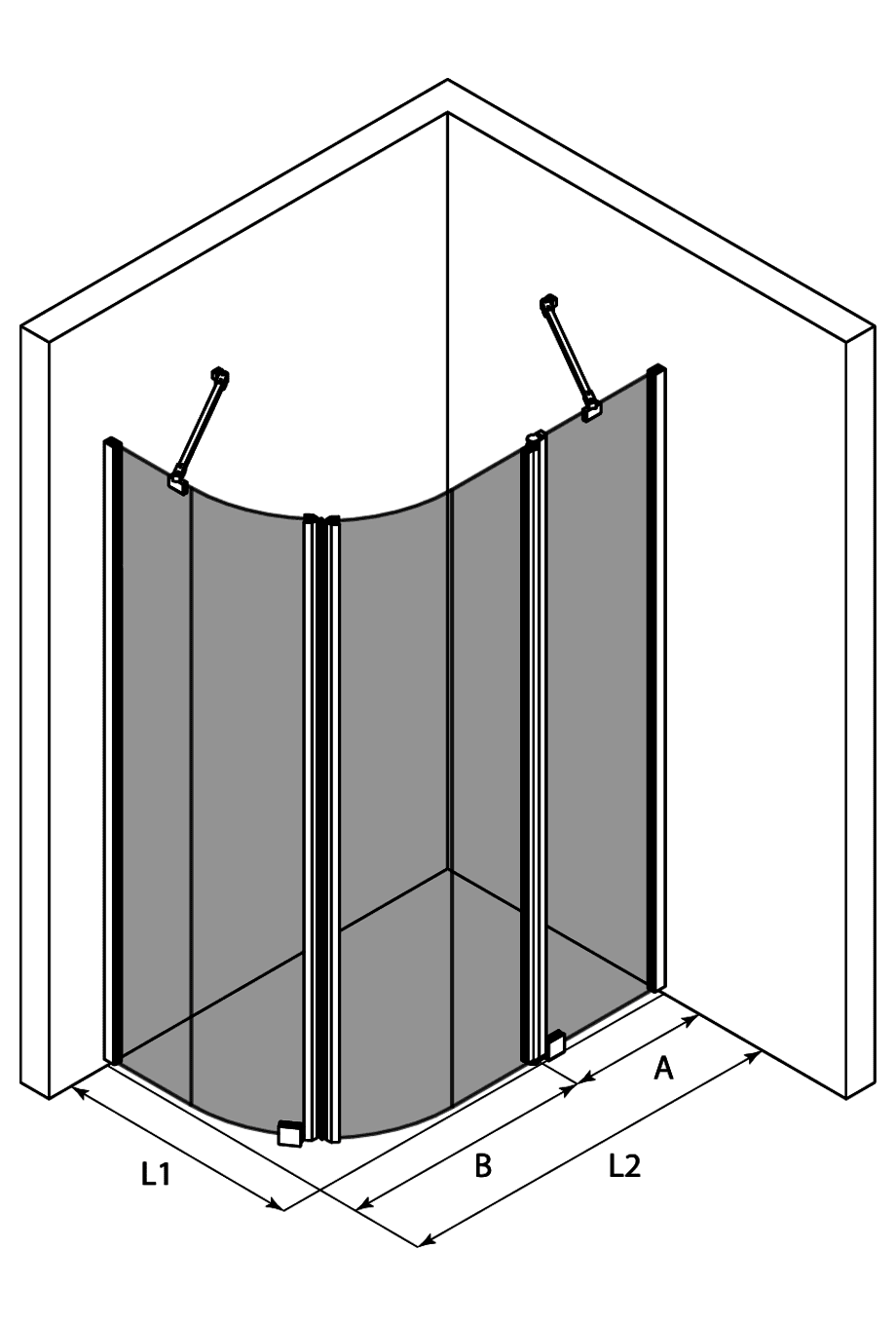 Curved shower enclosure Hietakari Infinia 267, fixed wall + hinged door with fixed part – 3