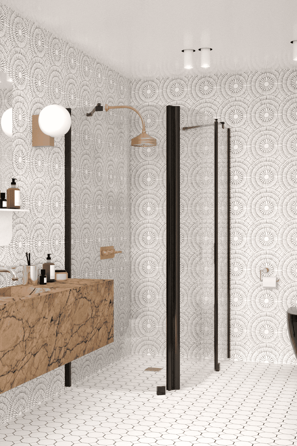 Curved shower enclosure Hietakari Infinia 267, fixed wall + hinged door with fixed part – 5