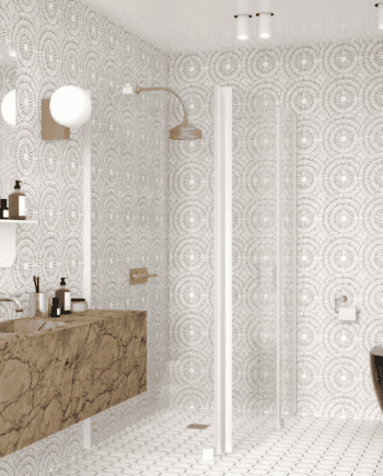 Curved shower enclosure Hietakari Infinia 267, fixed wall + hinged door with fixed part