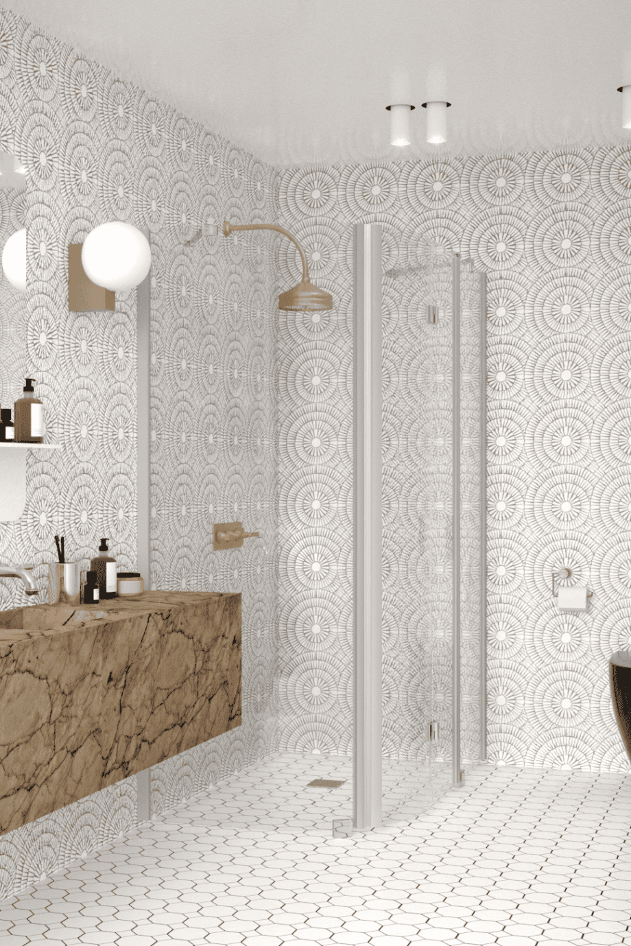 Curved shower enclosure Hietakari Infinia 268, aluminium frame, clear glass Curved shower enclosure Hietakari Infinia 268, fixed wall + folding door with fixed part – 4