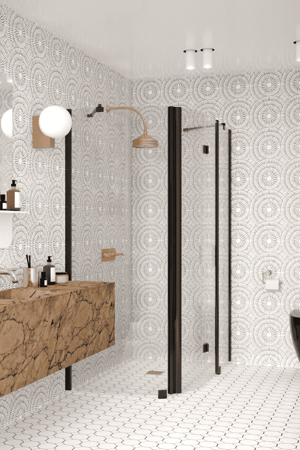 Curved shower enclosure Hietakari Infinia 268, fixed wall + folding door with fixed part – 5