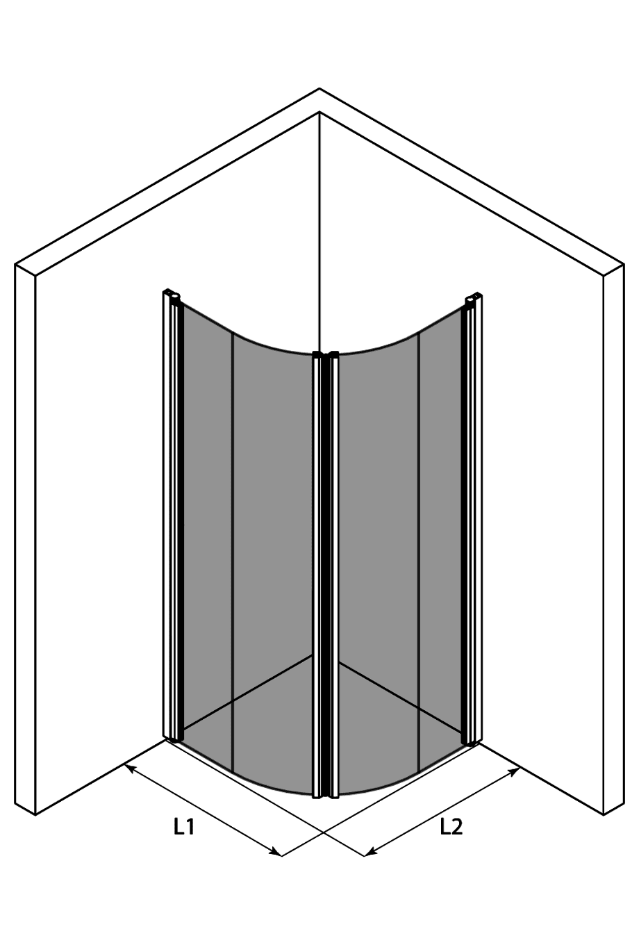 Curved shower enclosure Hietakari Infinia 269 – 3D drawing Curved shower enclosure Hietakari Infinia 269 – 3D drawing