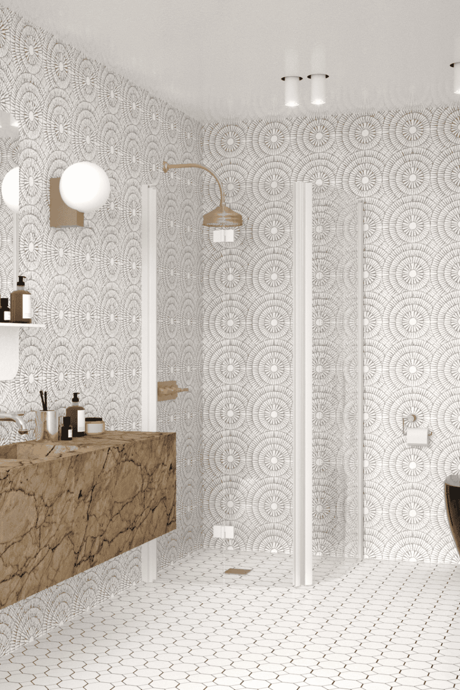 Curved shower enclosure Hietakari Infinia 270, white frame, clear glass Curved shower enclosure Hietakari Infinia 270, hinged door + folding door