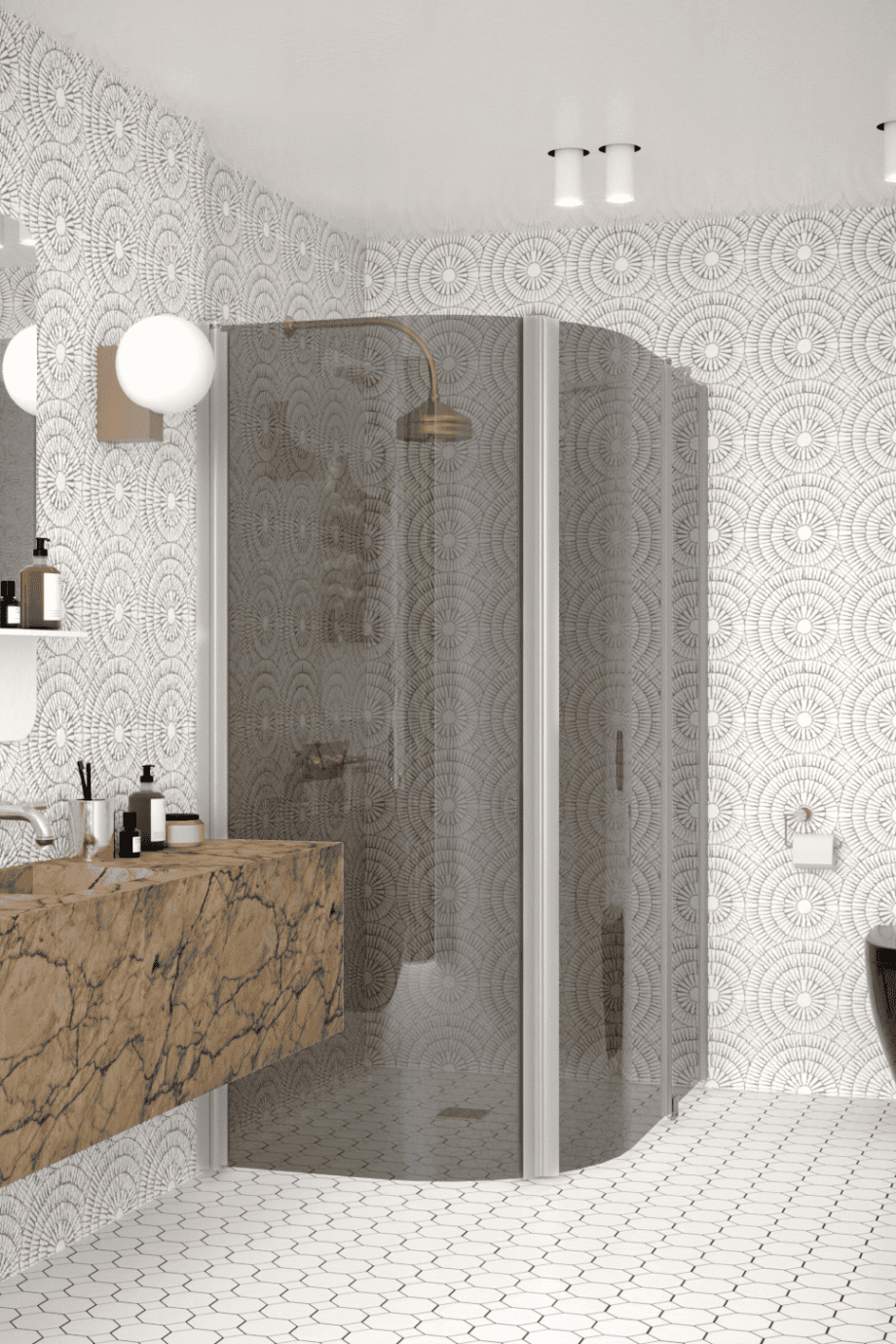 Curved shower enclosure Hietakari Infinia 271, aluminium frame, grey tinted glass Curved shower enclosure Hietakari Infinia 271, aluminium frame, grey tinted glass