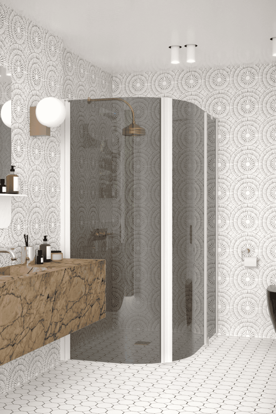Curved shower enclosure Hietakari Infinia 271, white frame, grey tinted glass Curved shower enclosure Hietakari Infinia 271, white frame, grey tinted glass