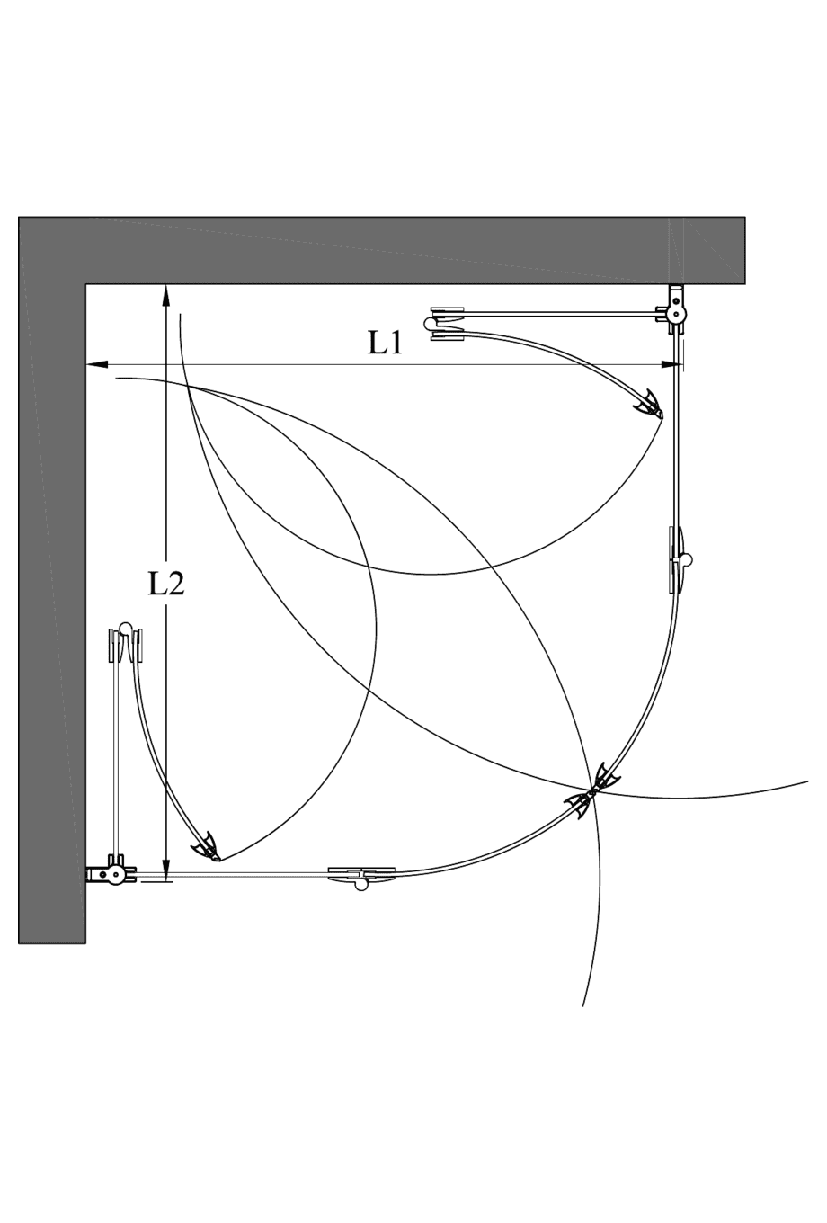 Curved shower enclosure Hietakari Infinia 273 – dimension drawing Curved shower enclosure Hietakari Infinia 273 – dimension drawing
