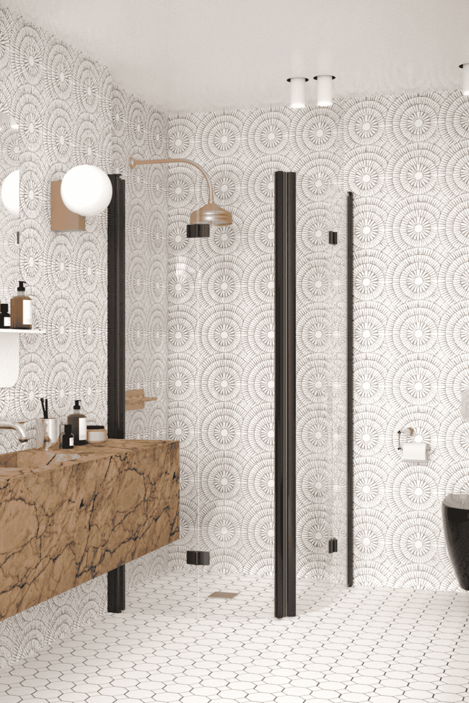 Curved shower enclosure Hietakari Infinia 273, black frame, clear glass Curved shower enclosure Hietakari Infinia 273, folding door + folding door – 5