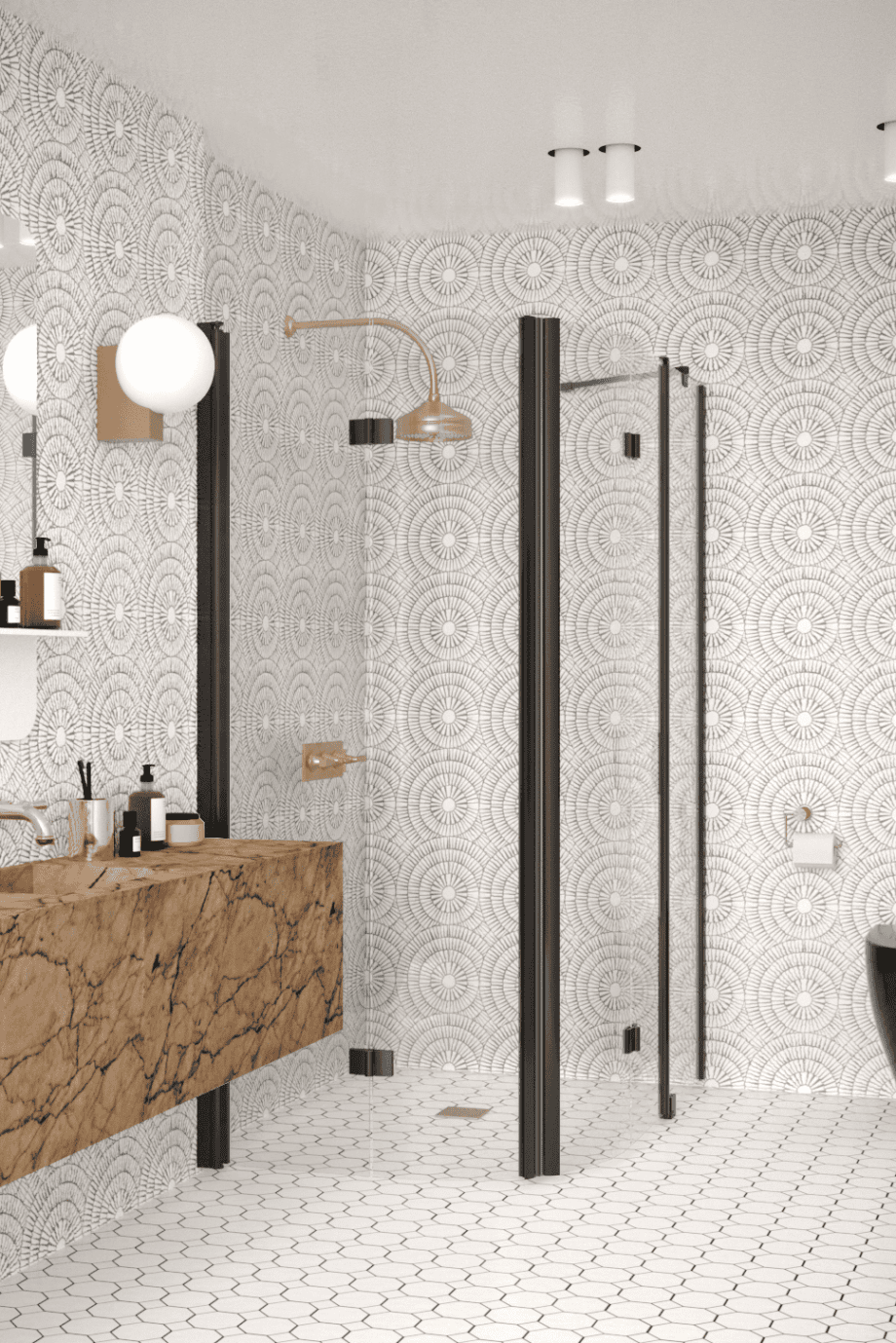 Curved shower enclosure Hietakari Infinia 275, black frame, clear glass Curved shower enclosure Hietakari Infinia 275, black frame, clear glass