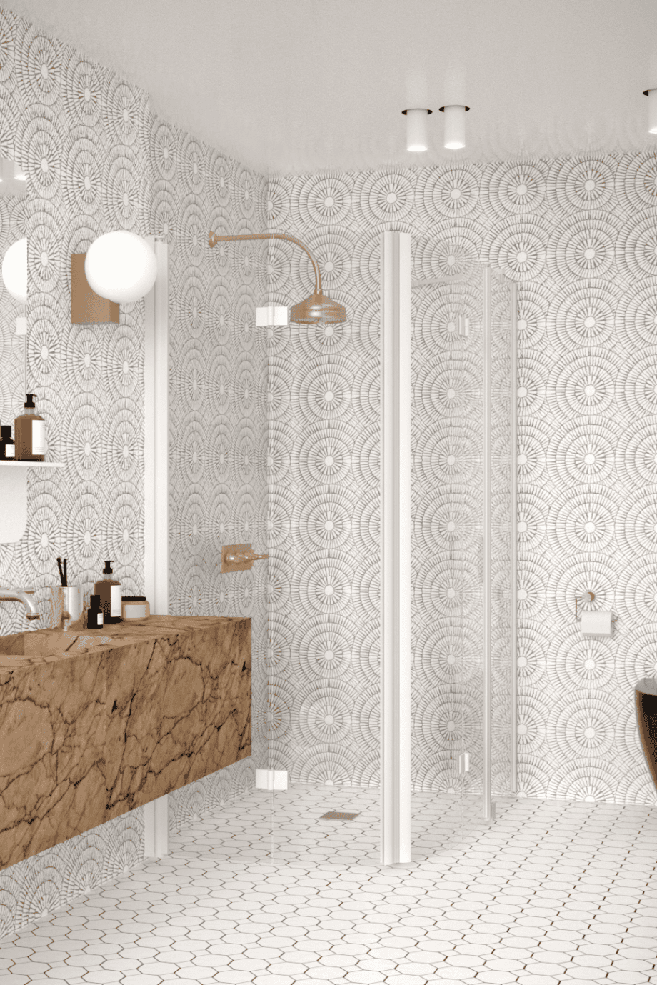 Curved shower enclosure Hietakari Infinia 275, white frame, clear glass Curved shower enclosure Hietakari Infinia 275, folding door + folding door with fixed part
