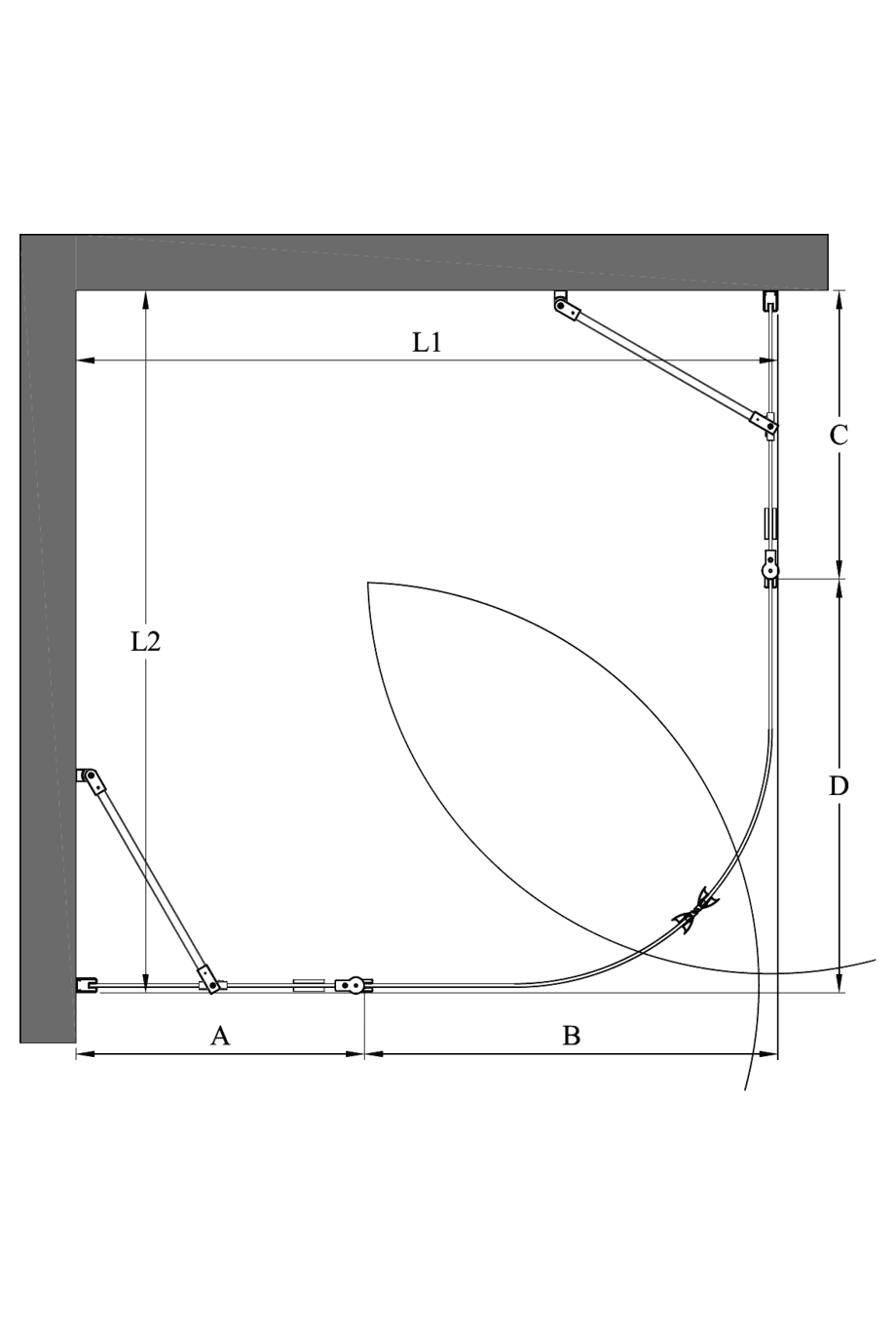 Curved shower enclosure Hietakari Infinia 276 – dimension drawing Curved shower enclosure Hietakari Infinia 276 – dimension drawing