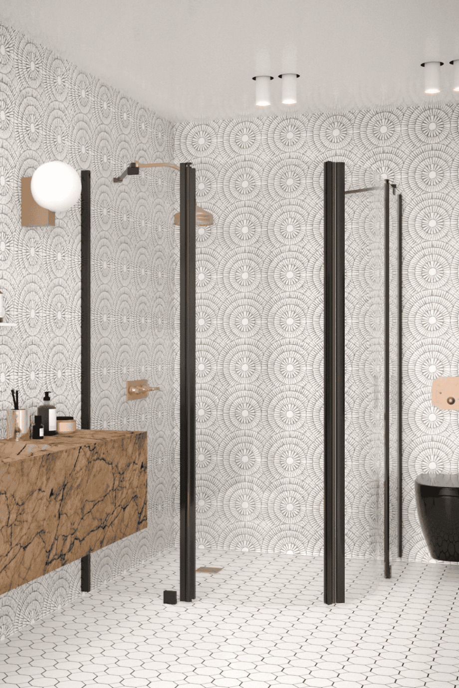 Curved shower enclosure Hietakari Infinia 276, black frame, clear glass Curved shower enclosure Hietakari Infinia 276, hinged door with fixed part + hinged door with fixed part – 5