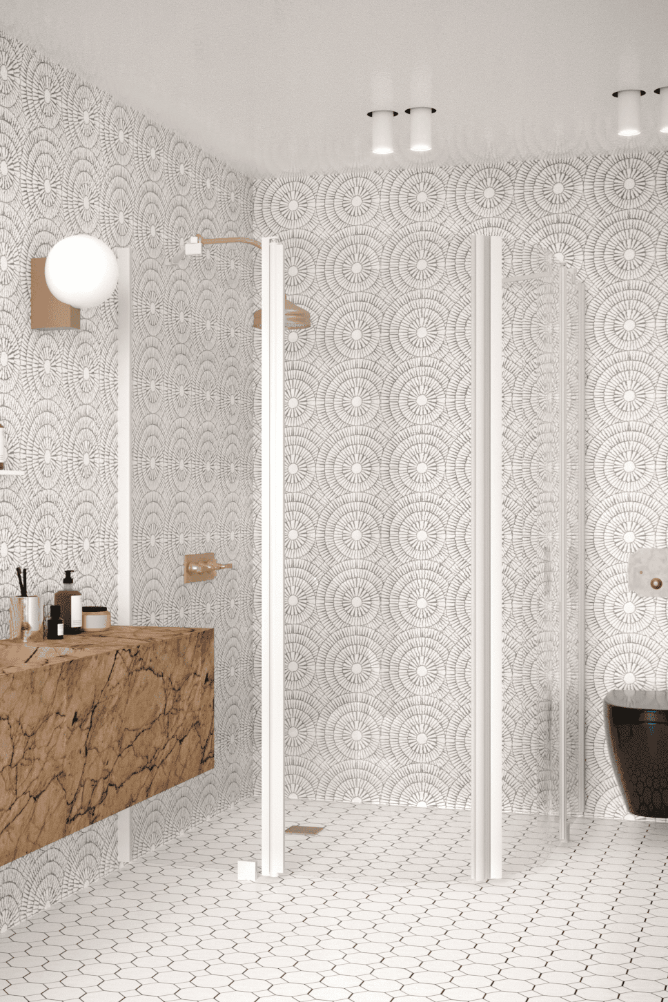 Curved shower enclosure Hietakari Infinia 276, hinged door with fixed part + hinged door with fixed part