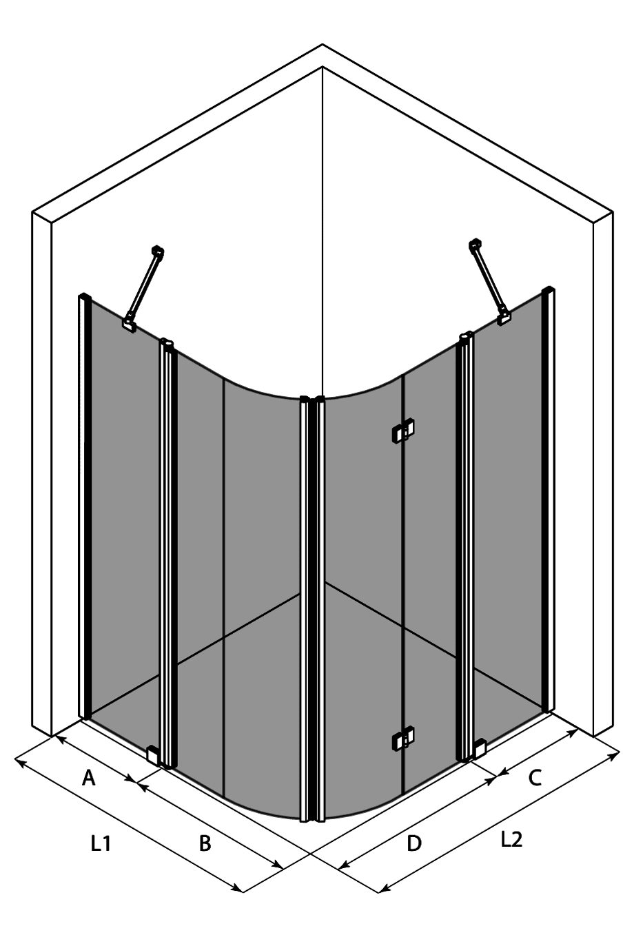 Curved shower enclosure Hietakari Infinia 277, hinged door with fixed part + folding door with fixed part – 3
